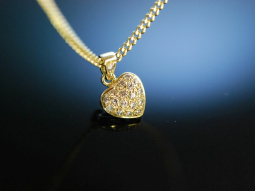 Diamond Heart! Herz Anh&auml;nger mit Kette Gold 585...