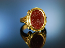 Antique Scarab! Sensationeller Ring Gold 900 Karneol Skarab&auml;us mit Intaglio des Pegasos