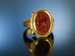 Antique Scarab! Sensationeller Ring Gold 900 Karneol...