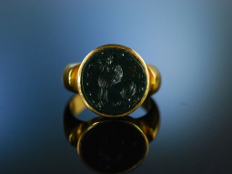 Antique Intaglio! Schwerer Ring Gold 750 Blutjaspis antikes L&ouml;wen Intaglio