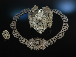 Neogotische Sch&ouml;nheit! Rares Trachten Schmuck Set &Ouml;sterreich um 1850 Kette Armband Ring Silber 835