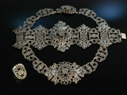 Neogotische Sch&ouml;nheit! Rares Trachten Schmuck Set &Ouml;sterreich um 1850 Kette Armband Ring Silber 835