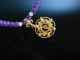 M&uuml;nchen um 1995! Amethyst Kette Collier Gold 585 Zucht Perlen Necklace