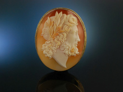 Edler Zeus! Feinste Muschel Kamee Gemmen Brosche Gold 375 Neapel um 1850 Cameo Brooch