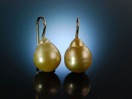 Feinste S&uuml;dsee! Goldene Zuchtperlen Tropfen Ohrringe Gold 585