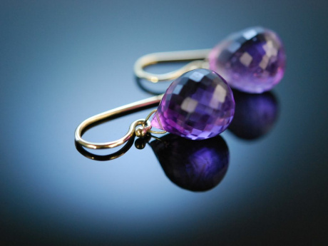 Funkelnde Tropfen! Ohrringe Amethyst Pendeloques Gold 585