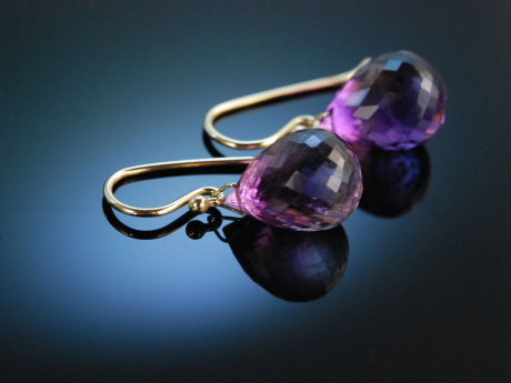 Funkelnde Tropfen! Ohrringe Amethyst Pendeloques Gold 585