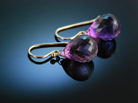 Funkelnde Tropfen! Ohrringe Amethyst Pendeloques Gold 585