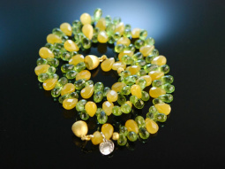 Funkelnde Facetten! Fantastische Peridot Kette mit Jade...