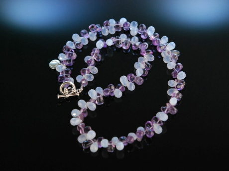 Funkelnde Facetten! Chalzedon Tropfen Kette mit Amethyst Silber 925