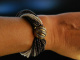 Um 1965! Feinstes Vintage Armband 20reihig naturfarbene schwarze und wei&szlig;e Akoja Perlen Gold 750 Diamanten