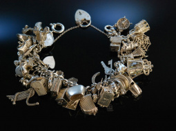 Very big Charm Bracelet! Schweres Bettelarmband Silber 925 London um 1970 viele bewegliche Charms
