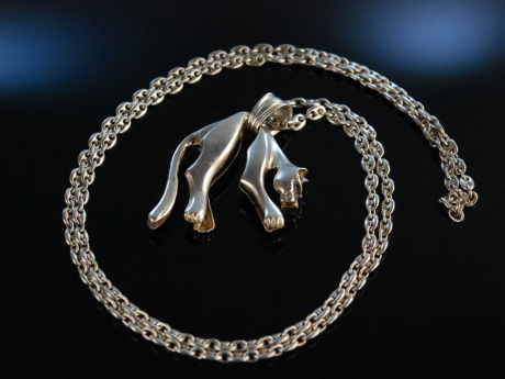 Huge Panther Necklace! Sensationeller Anhänger mit langer Kette Silber London um 1975