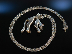 Huge Panther Necklace! Sensationeller Anh&auml;nger mit langer Kette Silber London um 1975