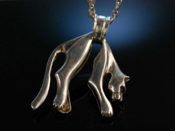 Huge Panther Necklace! Sensationeller Anh&auml;nger mit langer Kette Silber London um 1975