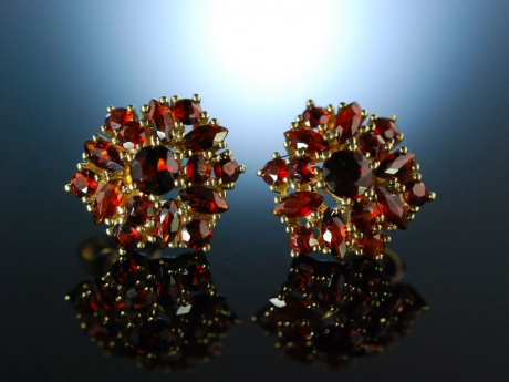 Rotes Funkeln! Schöne Böhmische Granat Ohrringe Gold 333 Garnet Earrings