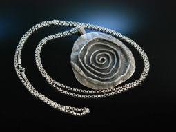 Big Sixties! Gro&szlig;er Spiral Anh&auml;nger mit Kette Silber 925 K&ouml;ln um 1965