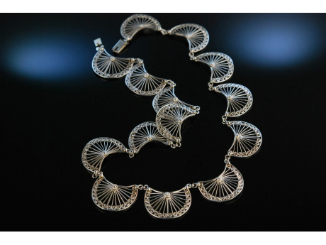 Vintage Chic! Besondere F&auml;cher Kette Silber 835 Frankfurt um 1960