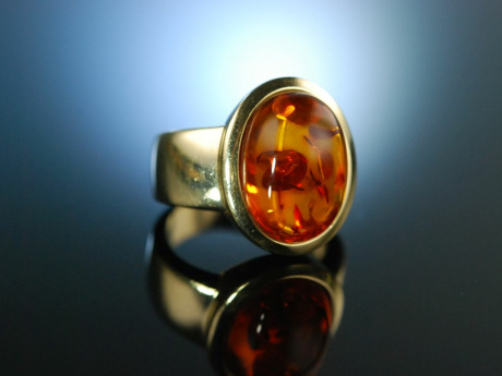 Big Baltic Amber! Hochwertiger massiver Ring Gold 585 Bernstein Cabochon wie neu!