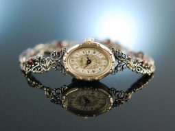Trachten Zeit! Damen Armbanduhr Silber 835 Granate Handaufzug Gmund um 1980