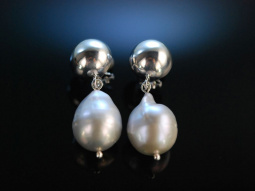 Glanz und Perlen! Ohrringe Silber 925 gro&szlig;e graue...
