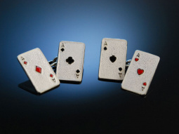 Herz Ass! Manschettenkn&ouml;pfe Cufflinks Poker Spielkarten Silber 925 London um 1980