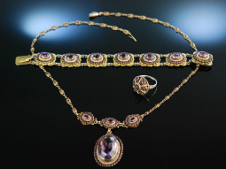 &Ouml;sterreich um 1880! Sensationelles Schmuck Set zur Tracht Silber Saatperlen Amethyste