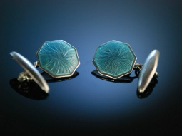 Elegant Cufflinks! Sch&ouml;ne Manschettenkn&ouml;pfe England um 1950 Silber Transluzid Email