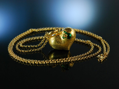 Frosch Knig! Groer Herz Anhnger mit Kette Silber 925 vergoldet grnes Email