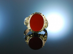 Familien Tradition! Gro&szlig;er Wappen Siegel Ring Silber 835 vergoldet Karneol um 1930 ungraviert