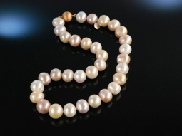 Big Pearls! Sch&ouml;ne gro&szlig;e Ros&eacute; S&uuml;&szlig;wasser Zuchtperlen Kette Silber 925 ros&eacute; vergoldet