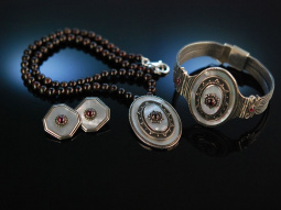 Sch&ouml;n zum Dirndl! Trachten Schmuck Kette Armband Ohrringe Silber Granate Perlmutt um 1950