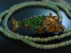 Fantastic Fish! Lange Kette g&uuml;ne Jade Fisch Anh&auml;nger Silber 925 bunt emailliert um 1930