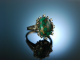 Um 1965! Schicker Vintage Ring Wei&szlig; Gold 585 T&uuml;rkis Diamanten