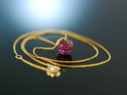 Kleiner roter Apfel! Zartes Collier Gold 750 Rubine rosa Saphire Brillanten