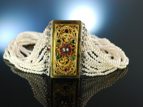 Perlen zur Tracht! Wunderschöne historische Kropf Kette 10reihig Silber vergoldet um 1870