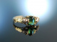 Um 1890! Historischer Verlobungs Ring Gold 585 Turmalin Diamant Rosen