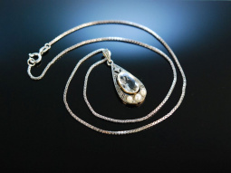 Um 1910! Antiker Aquamarin Anh&auml;nger mit Kette Gold 585 und 333 Diamanten Perlen