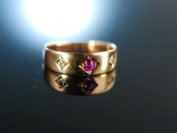For you! Antiker Freundschafts Band Ring um 1900 Gold 585 Rubin Diamanten