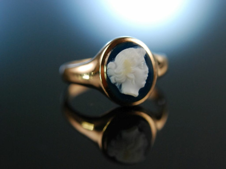 Victorian Cameo! Antiker Gemmen Ring um 1900 Gold 585 Achat Kamee