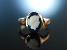 Victorian Cameo! Antiker Gemmen Ring um 1900 Gold 585 Achat Kamee