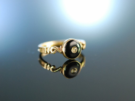 Zum zweiten Hochzeitstag England um 1850! Liebes Ring Gold 375 Diamant Onyx