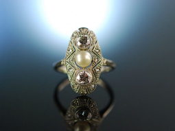 F&uuml;r dich! Antiker Diamant Ring um 1910 mit Natur Perle Gold 585 Platin