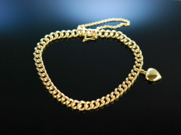 Heart Bracelet! Klassisches Panzer Armband mit Herz Anh&auml;nger Gold 585 22,5 Gramm