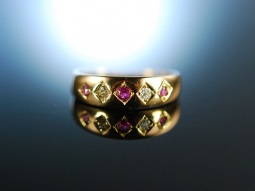 My Darling! Antiker Freundschafts Band Ring Rubine Diamanten Gold 750 England um 1910