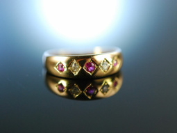 My Darling! Antiker Freundschafts Band Ring Rubine Diamanten Gold 750 England um 1910