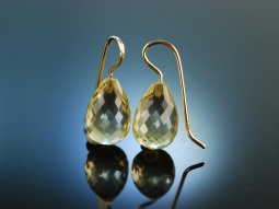 Funky Drops! Ohrringe facettierte Lemon Citrin Tropfen Gold 585