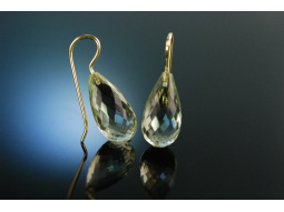 Funky Drops! Ohrringe facettierte Prasiolith Tropfen Gold 585