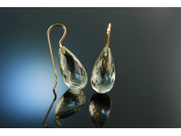 Funky Drops! Ohrringe facettierte Prasiolith Tropfen Gold 585