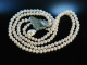 Very pretty! Sch&ouml;nes 2reihiges Collier geschnittene Jade Zuchtperlen Silber 925
